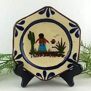 VINTAGE MEXICAN HAND PAINTED POTTERY PLATE DECORATIVE WALL HANGING FOLK ART